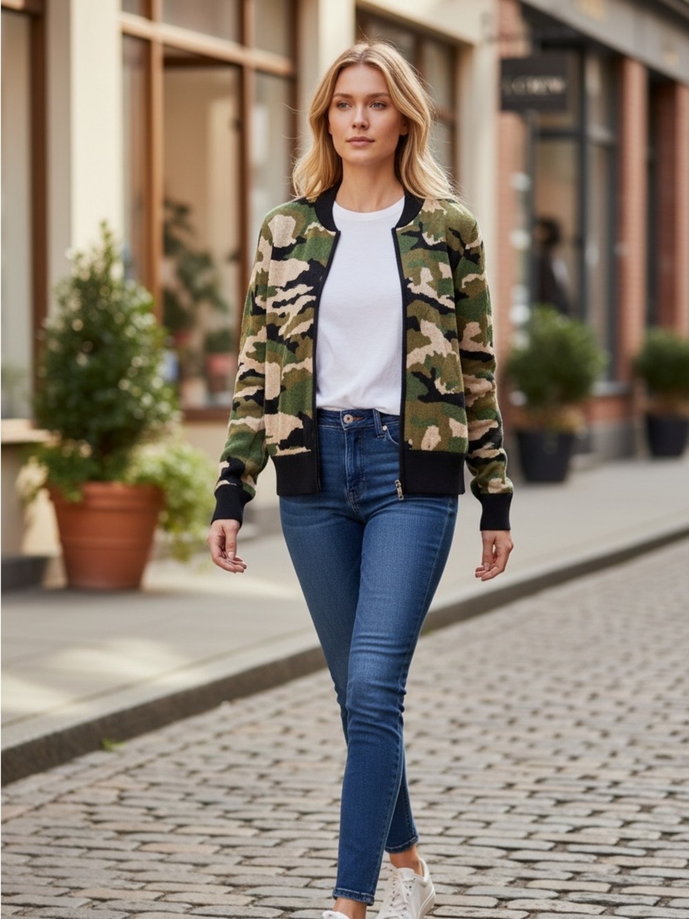 J. Crew Women’s Camouflage Zip-Up Sweater Jacket Green Black XS